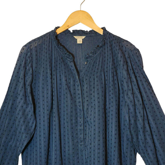 Point Sur J Crew Navy Swiss Dot Blouse Vintage Style Ruffle Collar Relaxed 14 - Picture 2 of 15